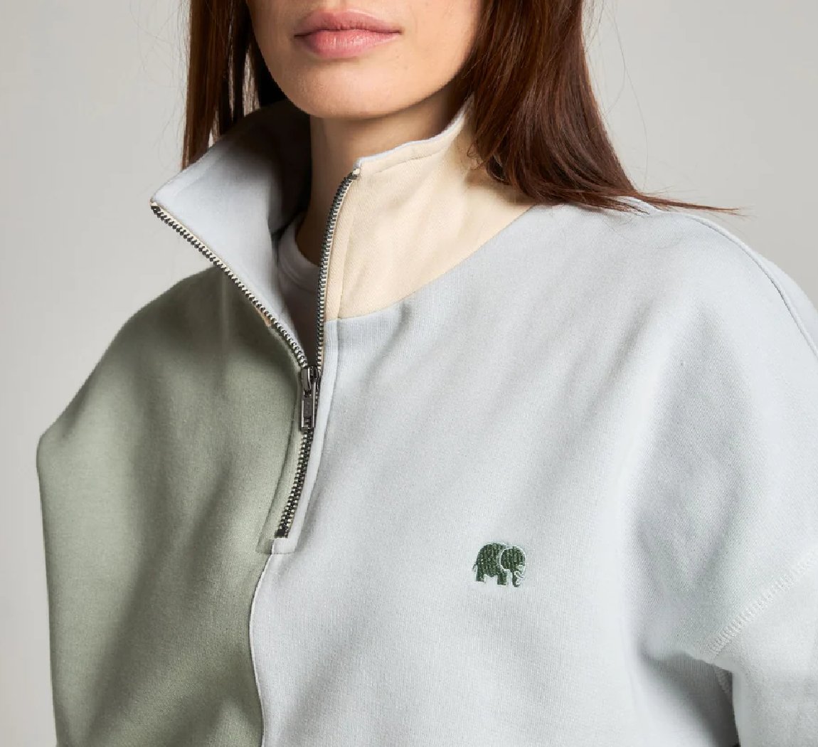 Coton Bio Color Block Oversized Quarter Zip Sweater